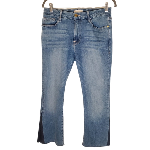 Frame Denim 2 Tone Le Pixie Crop Mini Boot Jean Sz. 29 - Picture 2 of 12